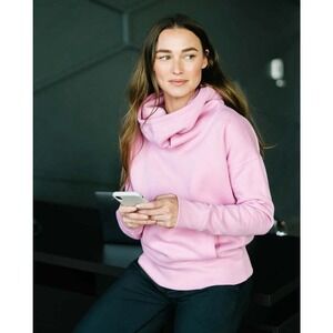 Zyia Active S Pink Cowl Neck Hoodie Fleece Thumbhole Relaxed Pullover Sweatshirt